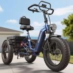 PUCKIPUPPY Electric Tricycle for Adults, Full Suspension & Reverse Gear, 20" 6061 Aluminum Frame 960W Peak Electric Trike Max 55 Miles Blue