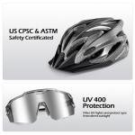 Odoland Bike Helmet with Cycling Sunglasses, Adjustable Size Adult Cycling Helmets for Men Women Road Bike Mountain Ebike, Carbon Silver