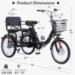 Ontrip Two Seater Electric Tricycle for Adults 48V13Ah Etrike Folding Electric Trike Motorized Trike with Passenger seat and Rear Basket Designed specifically for Women and Seniors（Black）