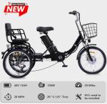Ontrip Two Seater Electric Tricycle for Adults 48V13Ah Etrike Folding Electric Trike Motorized Trike with Passenger seat and Rear Basket Designed specifically for Women and Seniors（Black）