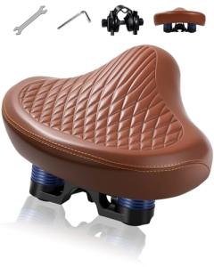 Wide Bike Seat for Women Men, Comfortable Soft Classic Vintage Padded Bicycle Saddle Cushion, Large Comfort Replacement Seat for City, Cruiser, Hybrid, Ebike, Beach & Mountain Bicycle, Stationary Bike
