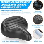 CDYWD Wide Bike Seat for Men Women Comfort, Large Soft Padded Bicycle Seat Cushion, Oversized Comfortable Replacement Saddle for Beach Cruiser, City Bike, MTB, Ebike, Scooter, Stationary Exercise Bike