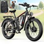 PUJH 6000W Dual Motor Ebike for Adults 60V Fast Electric Bike for Men Women 45 MPH,Up to 100 Miles,24" Fat Tire Suspension Electric Bike for Snow Off-Road Commuter Mountain E-Bike PU364 (Black)