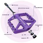 BUCKLOS Mountain Bike Pedals MTB Pedals Flat, Bicycle Road Bike Adult Large Platform Pedal with Non-Slip Grips for Gravel/Ebike/Hybrid Bikes/Beach Cruiser(9/16 Nylon Purple)