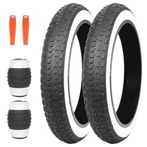 BALINGE 20x3.0 Electric Bike Tire Fat E-Bike Tires Heavy Duty High-Performance Wear-Resistant Mountain Snow Bicycle Tires，White Wall (2 Tires 2Levers)