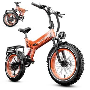 vefreedom Folding Electric Bike for Adults,Fast Ebike,20" x4.0 Fat Tire Commuting Electric Mountain Bike,Step-Thru Bicycle，Orange