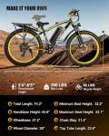 EOEOTWO Electric Bike for Adults,1500W Peak Motor E Bikes, 26" Fat Tire Electric Bicycle, 30/33 MPH 60/70 Miles All Terrain E Bikes E Bike, Removable Battery, Dual Brake, 7 Speed, Yellow ﻿ ﻿