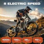 PUJH Electric Bike, 52V 25Ah 4000W Dual Motors, 24" Fat Tires Adult, 36mph Up to 110 Mile Range, Full Suspension, Hydraulic Brakes Class 3 Ebike, for Off-Road Mountain Riding Adventures (White)