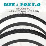 BALINGE 20x3.0 Electric Bike Tire Fat E-Bike Tires Heavy Duty High-Performance Wear-Resistant Mountain Snow Bicycle Tires，White Wall (2 Tires 2Levers)