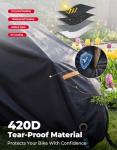 KEMIMOTO Bike Cover Outdoor, 420D Heavy Duty for Adult 2 Wheel Cargo Bicycles, Rain Covers for Storage Waterproof with UV & Wind Protection, Folding Extra Large Ebike Tarp for Outdoor Storage