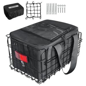 RAYMACE Bike Basket Rear with Cooler Bag and Cargo Net,Waterproof Cover,Folding Bicycle Basket, Quick Release Design Ebike Basket for Adult, Storage Groceries,Bento Lunch,Fruit