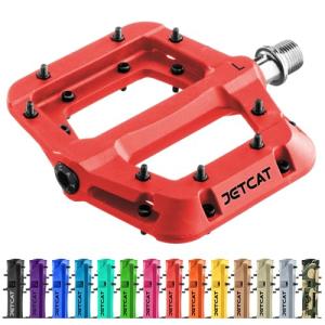 JETCAT Mountain Bike Pedals Flat - MTB Pedals Flat, Bicycle Pedals for BMX/MTN/Road/Gravel/EBike, BMX Pedals, Platform Pedals, Adults & Kids Bike Replacement - Red 9/16