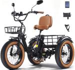 KAKIGO Electric Tricycle for Adults,Peak 1350W Motor Etrike,48V15.6Ah Ebike,20"x4"Fat Tire Aluminum Folding Electric Trike,3-Wheel Electric Bike,20MPH,Front&Rear Basket&Differential