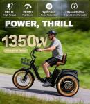 KAKIGO Electric Tricycle for Adults,Peak 1350W Motor Etrike,48V15.6Ah Ebike,20"x4"Fat Tire Aluminum Folding Electric Trike,3-Wheel Electric Bike,20MPH,Front&Rear Basket&Differential