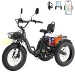 Skeri Electric Tricycle for Adults, 750W(Peak 1350W) Motor Etrike, 20"x4" Folding Fat Tire Electric Trike, 48V13Ah Battery, 3-Wheel Electric Bike, Front & Rear Basket & Differential, Classic Black