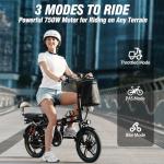 GugoIs Folding Electric Bike for Adults,16" Mini Bike 750W & 28MPH,48V 15.6AHRemovable Battery,25-45Miles,Commuter Ebike with Full Suspension-2 Seater (G16-750W & 15.6AH)