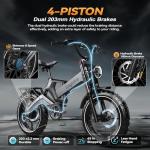 Foldable Electric Bike for Adults, 2000W Peak Motor Ebike, 48V 25AH Removable Battery, 20"x4.0" Fat Tires 35MPH Dirt Bike, 100 Miles Hydraulic Brake Magnesium alloy Frame Folding Mountain Bicycle Grey