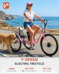 VIRIBUS Electric Tricycle for Adults, 350W 7 Speed Electric Trikes with 468Wh Removable Battery, 24 inch 3 Wheel Electric Bicycles for Seniors Women 330 lb. Pink