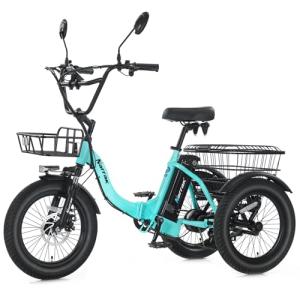 NARRAK Electric Tricycle for Adults,Fat Tire Folding Electric Trike,3 Wheels Electric Bicycle Bikes, Peak 700W Step-Thru Etrike with 468WH Removable Battery and Large Basket for Women Men (Green)