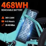 NARRAK Electric Tricycle for Adults,Fat Tire Folding Electric Trike,3 Wheels Electric Bicycle Bikes, Peak 700W Step-Thru Etrike with 468WH Removable Battery and Large Basket for Women Men (Green)