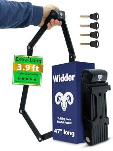 WIDDER Very Long [47"] Security Folding Lock - Foldable Bicycle Lock with 4 Keys & Frame Mount Bracket, no Rattling - Ideal for Ebike & E Scooter with Key