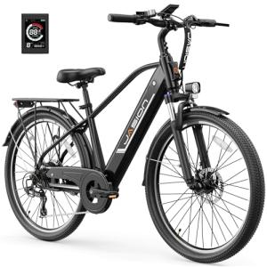 Jasion Roamer Electric Bike for Adults, 60miles Range, 28MPH Max Speed, 1200W Peak Motor, 528WH Removable Battery City Cruiser Ebike, 26" Commuter E Bike,Front Suspension Bicycles, Certified by UL2849