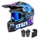 OUMURS Adult ATV Dirt Bike Helmet with Gloves & Mask Adjustable Sun Visor Motorcycle Adult Helmet Off-Road Motocross Downhill Moped MX for Unisex-Adult-Crazy Blue, L