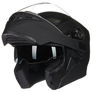 ILM Motorcycle Dual Visor Flip up Modular Full Face Helmet DOT with 6 Colors Model 902 (L, Matte Black)