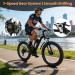 Adults Electric Mountain Bike 1500W Peak,48V 15Ah Removable Fast Charge Battery,28MPH Max Speed,60 Miles Range,26" Fat Tire All Terrain Off Road E-Bike for Men Women,Off-Road,Camping & Snow Adventures