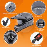 OUMURS Adult ATV Dirt Bike Helmet with Goggles Gloves & Mask Adjustable Sun Visor Motorcycle Adult Helmet Off-Road Motocross Downhill Moped MX for Unisex-Adult-Gray, L