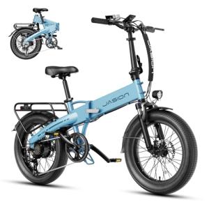 Jasion EBS Electric Bike for Adults, 1000W Peak Motor up to 25MPH Top Speed Ebike, Aluminum 20'' Fat Tire Electric Bike Built-in 48V Removable Battery with 55 Max Miles, Folding Ebikes for Adults