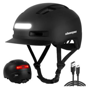Bike Helmet, Shinmax Adult Cycling Helmet with USB Rechargeable LED Front and Back Light Bicycle Helmets for Men Women (Black, Large)