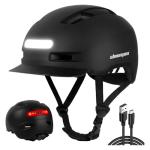 Bike Helmet, Shinmax Adult Cycling Helmet with USB Rechargeable LED Front and Back Light Bicycle Helmets for Men Women (Black, Large)