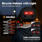 Bike Helmet, Shinmax Adult Cycling Helmet with USB Rechargeable LED Front and Back Light Bicycle Helmets for Men Women (Black, Large)