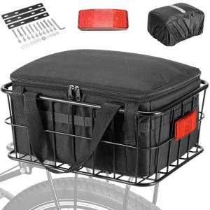 CDYWD Bike Basket Rear for Men Women, Large Bicycle Rack Basket for Adult Bikes with Removable Liner Bag & Waterproof Cover, Heavy Metal Back Cargo Basket for Ebike, Mountain Bike, City Bike, Cruiser
