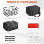 CDYWD Bike Basket Rear for Men Women, Large Bicycle Rack Basket for Adult Bikes with Removable Liner Bag & Waterproof Cover, Heavy Metal Back Cargo Basket for Ebike, Mountain Bike, City Bike, Cruiser