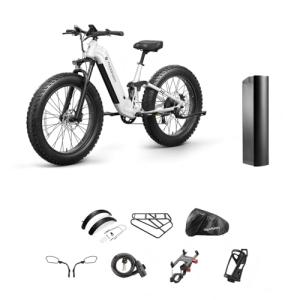PUCKIPUPPY Battery+Electric Bike for Adults 960W(Peak), 48V 20AH Battery Adult Electric Bicycles, 26" Fat Tire Full Suspension Step-Thru Ebike, 28MPH Mountain Ebike, 7 Speed, 80Miles Range White