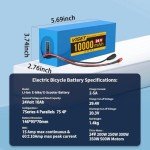 VISET 48V/36V/24V Ebike Battery 10AH 14AH 20AH 30AH Electric Battery Lithium with BMS, Compatible with E-Bikes, Scooters, ATVs, Motorcycles and More, for 100-1000W Motor (24V 10AH(100W-500W))
