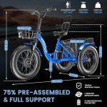 MOONCOOL 20" Fat Tire Electric Tricycle for Adults