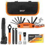 Bicycle Repair Bag With Tire Pump, Portable Tool Kit for Camping Travel - Glueless Patches, Inflator, Maintenance Essentials All in One Safety Kit