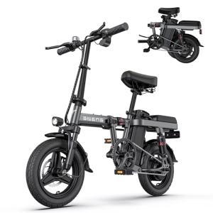 ENGWE Folding Electric Bike for Adults, 14'' City Commuter Ebike, Light Weight Mini Ebike with 350W Motor, 48V 10AH Removable Battery, Back Seat, Multiple Shock Absorptions