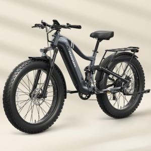 PUCKIPUPPY Boxer Electric Bike for Adults 960W, 48V 20AH Battery Ebike, Full Suspension 26" Fat Tire E Bike, 28MPH 80Miles Range Mountain Electric Bicycle, 7 Speed Hydraulic Disc Brakes