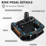Folding Bike Pedals, Mountain Bike Pedals CNC Aluminum Bicycle Flat Pedals, 9/16'' with Reflective Strips | Non-Slip | Waterproof | Wide Flat Foldable Pedals for Ebike, Urban Commute, MTB Bikes