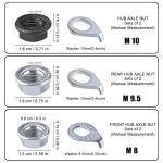 SAVITA 12pcs Carbon Steel Bike Wheel Flanged Axle Nut Kit, M8/M9.5/M10 Thread Sizes for Mountain Bike Front and Rear Wheel