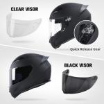 JQF Gear Full Face Motorcycle Helmet WS-607 DOT Approved Motorbike Racing Street Bike Helmets for Adults with Clear and Black Visor (Flat Black BB, M)