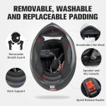 JQF Gear Full Face Motorcycle Helmet WS-607 DOT Approved Motorbike Racing Street Bike Helmets for Adults with Clear and Black Visor (Flat Black BB, M)