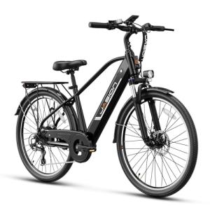 Jasion Roamer Electric Bike for Adults 1100W Peak Motor 528WH Removable Battery,up to 60miles 28MPH City Cruiser Ebike,26'' Commuter E Bike, 7-Speed Gears and Front Suspension Bicycles,Black Color