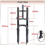BUCKLOS 20 inch 4.0 Fat Tire E-Bike Air Suspension Fork, 180mm Travel Spacing Hub 135mm Straight Tube MTB Manual Lockout 9mm QR Mountain Bike Double Shoulder Electric Bicycle Front Forks Snow Beach