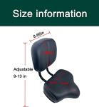 THALOUS Bike Seat with Backrest Oversized Comfort Bicycle Saddle Replacement Soft Memory Foam Padded PU Cushion Universal for Tricycle Mountain Bike Commuter Bike Electric Bike