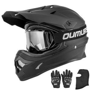 OUMURS Adult ATV Dirt Bike Helmet with Goggles Gloves & Mask Adjustable Sun Visor Motorcycle Adults Helmet Off-Road Motocross Downhill Moped MX for Unisex-Adult-Matte Black, XL